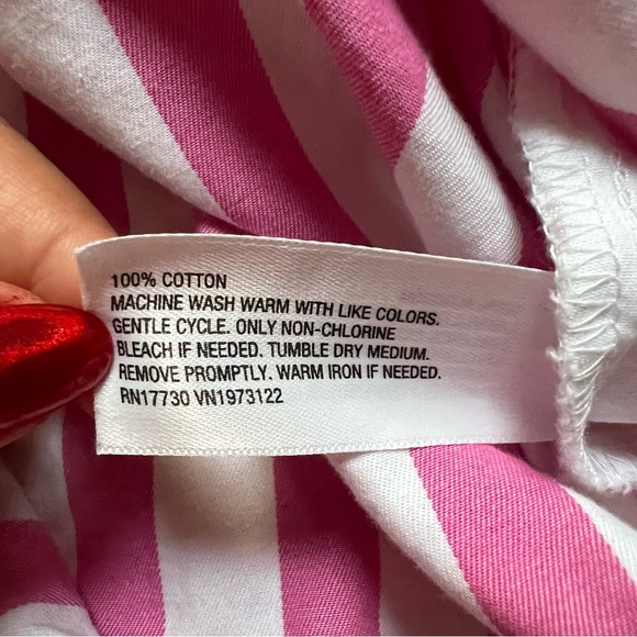 A NEW DAY Pink Stripe Relaxed Fit Button Down Shirt Cotton Midi Mini Dress Sz S - Picture 11 of 16